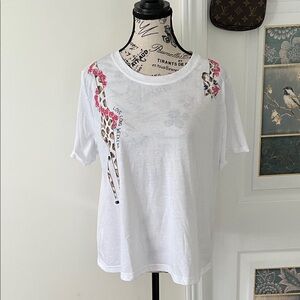 Chic White Tee with Pink Floral Accents